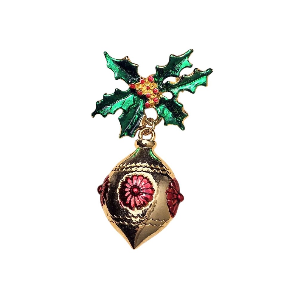 Vintage AAI Signed Gold Tone Christmas Ornament Brooch Pin